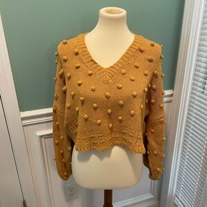 Women’s Orange Cropped Ling Sleeve Knit Sweater Large